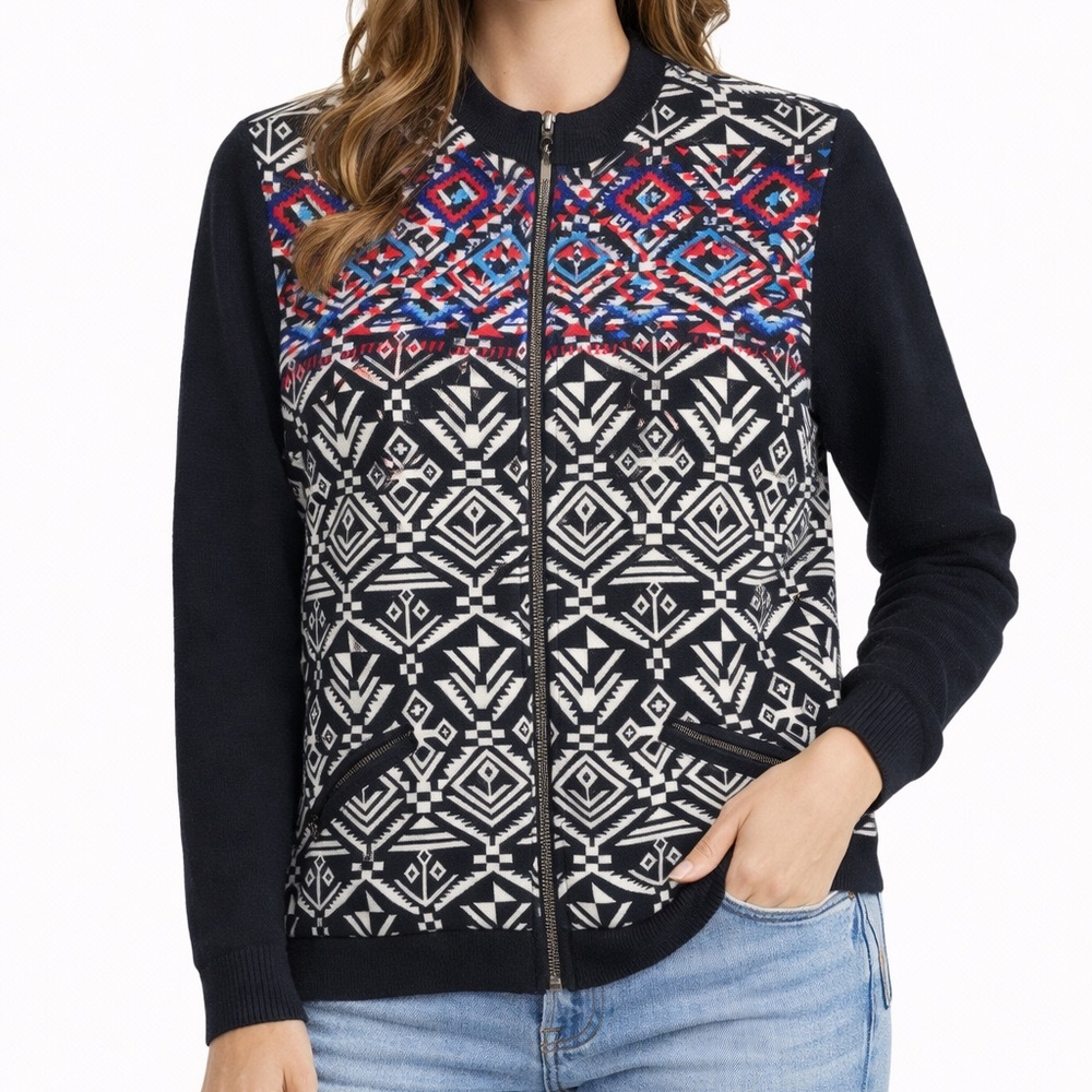 Women's Onque Casuals Embroidered Aztec Southwestern Full Zip Jacket